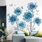 Large Blue Flowers Wall Stickers Peony Floral Plants Butterfly Peel